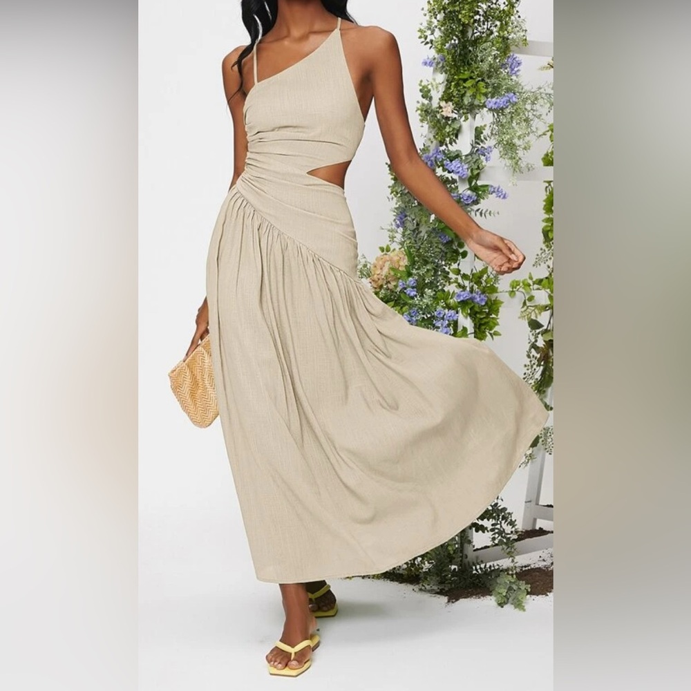 SHEIN, Brand New in Package. Size M (4-6) Beige, Linen, Tie Back, Asymmetrical